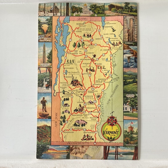 VTG Giant Vermont Map Postcard 7”x11”. Genuine Curteich - Picture 2 of 8